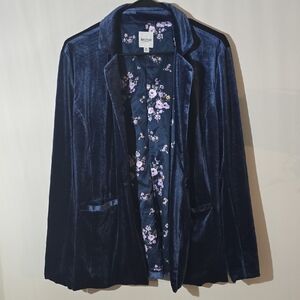 Kensie Deep Blue Velvet Blazer with Floral Lining